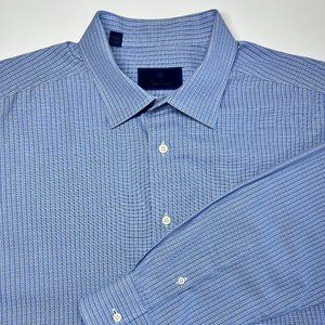 David Donahue Dress Shirt in Blue Plaid Size 18.5 • 36/37